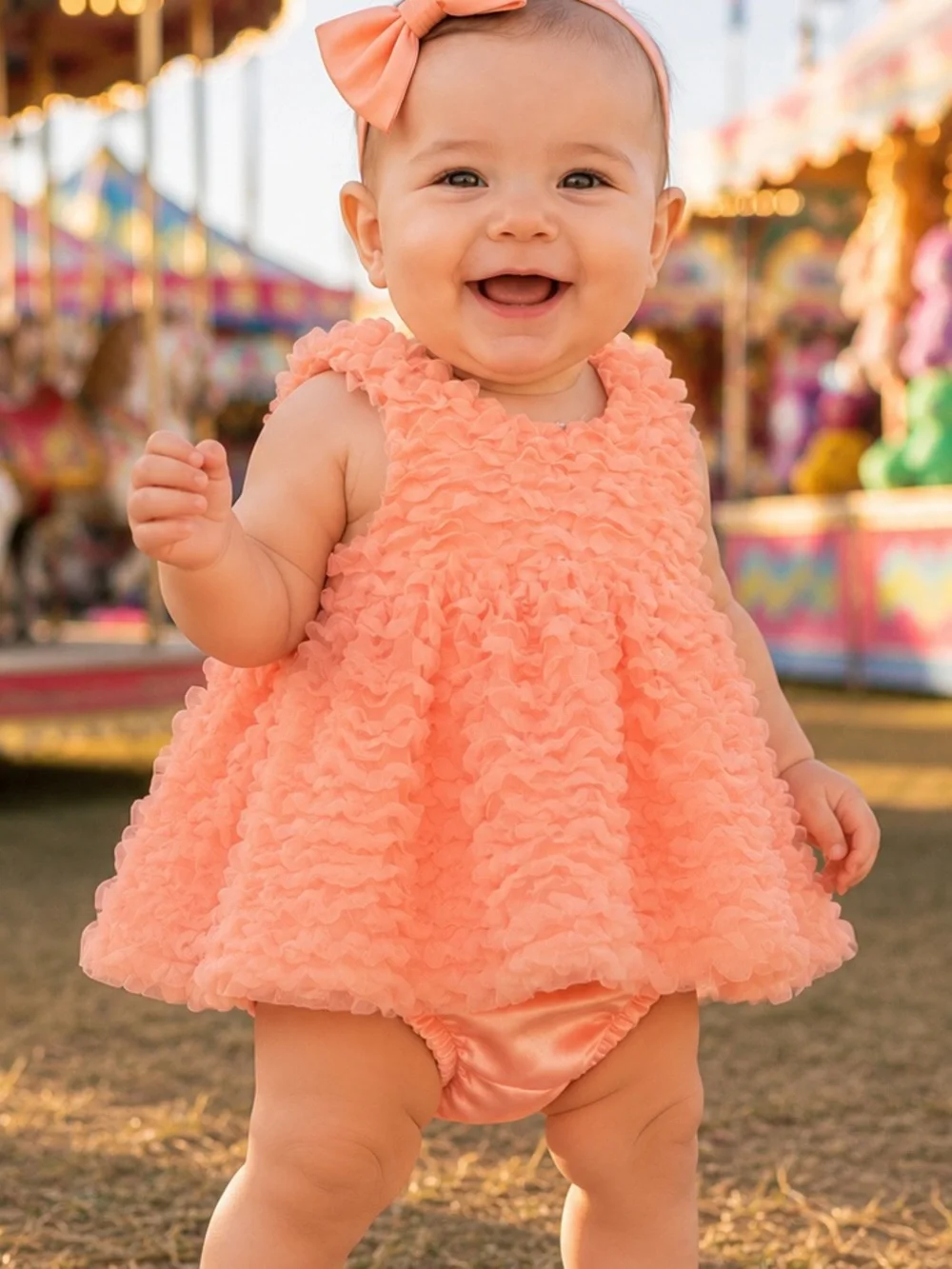 Cat & Jack Baby Girl 3-6M Coral Ruffle Party Dress Matching Bloomers
